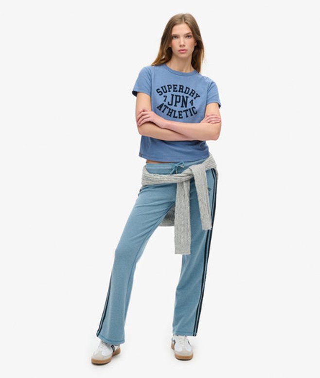 Superdry Damen Athletic Essentials Jogginghosen mit Streifen und Schlag Blau - Größe: 44 von Superdry