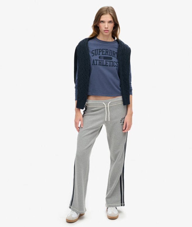 Superdry Damen Athletic Essentials Jogginghosen mit Streifen und Schlag Grau - Größe: 40 von Superdry