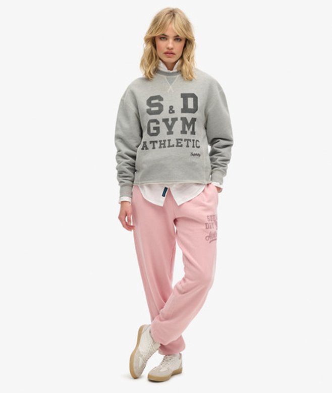 Superdry Damen Athletic Essentials Jogginghosen mit Vintage-waschung und Grafik Pink - Größe: 36 von Superdry