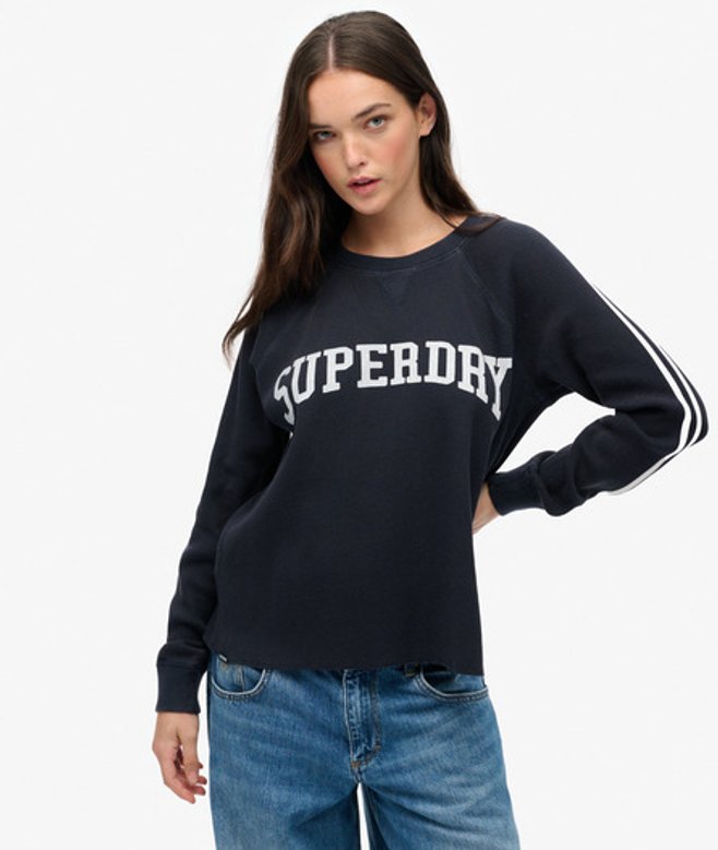 Superdry Damen Athletic Essentials Langarmshirt mit Grafik Navy - Größe: 40 von Superdry