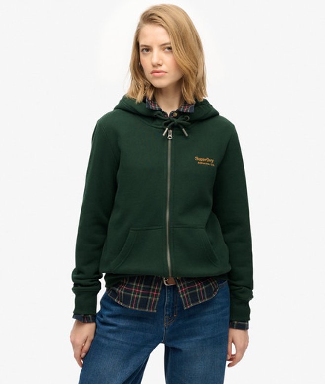 Superdry Damen Athletic Essentials Logo Zip-hoodie Green - Größe: 40 von Superdry