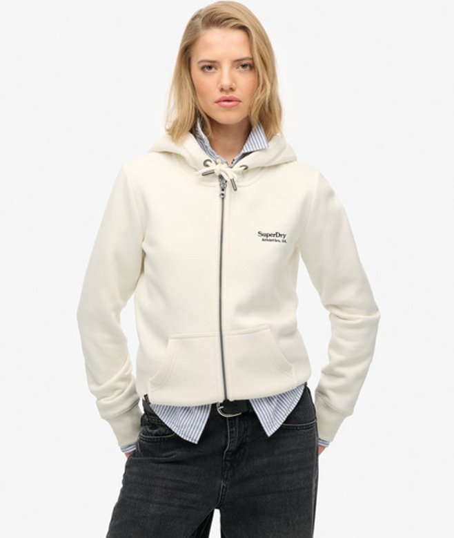 Superdry Damen Athletic Essentials Logo Zip-hoodie White - Größe: 36 von Superdry
