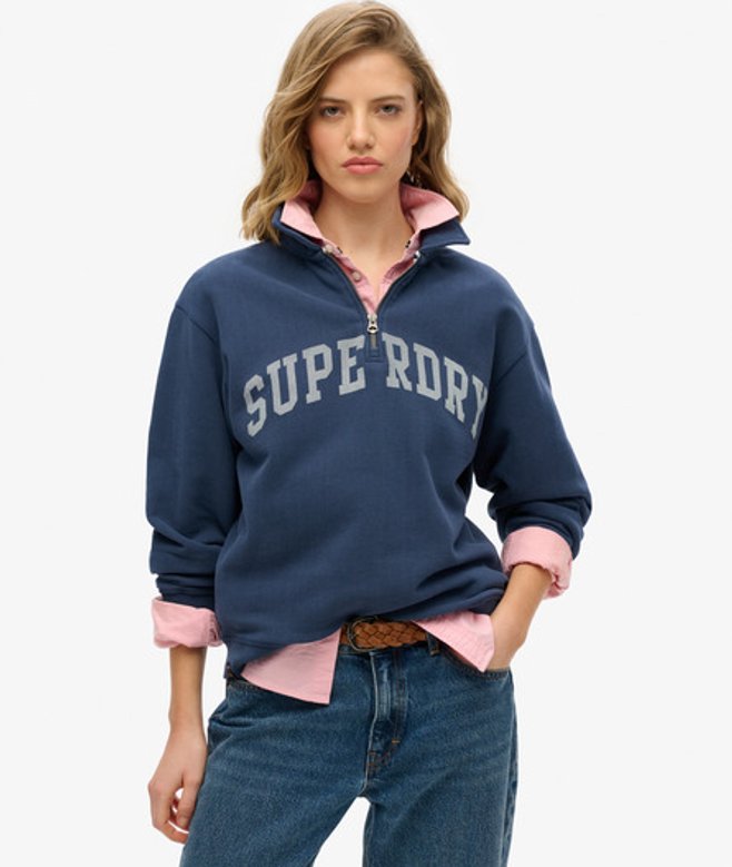 Superdry Women's Athletic Essentials Oberteil mit Rv-kragen Marineblau - Größe: 38 von Superdry