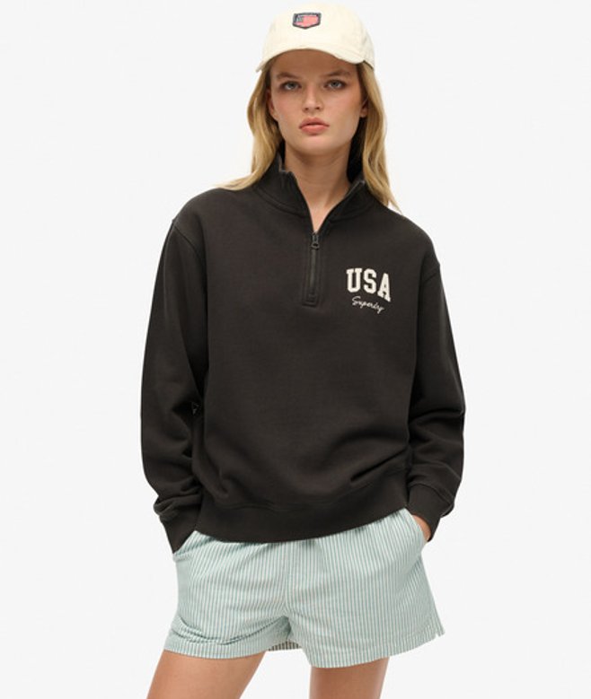 Superdry Damen Athletic Essentials Pullover mit Halbem Reißverschluss Dark Grey - Größe: 42 von Superdry