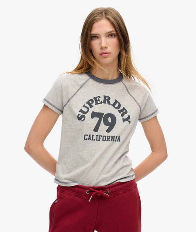 Superdry Damen Athletic Essentials Raglan-t-shirt mit Grafik Grau - Größe: 40 von Superdry