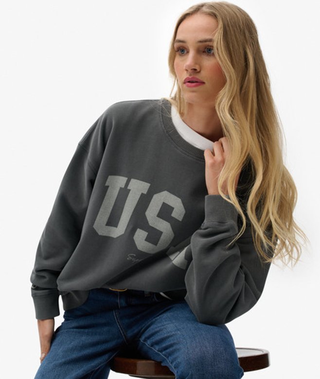 Superdry Damen Athletic Essentials Relaxed Crew Sweatshirt Dark Grey - Größe: 38 von Superdry
