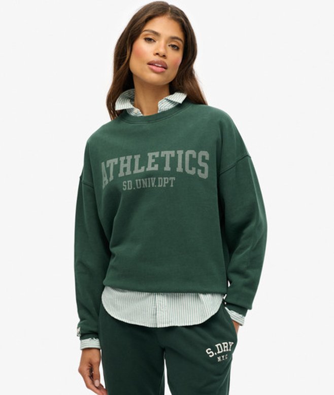 Superdry Damen Athletic Essentials Relaxed Crew Sweatshirt Green - Größe: 38 von Superdry