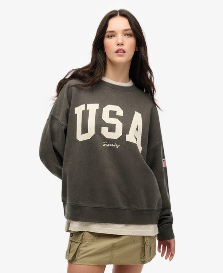Superdry Women's Athletic Essentials Relaxed Sweatshirt mit Rundhalsausschnitt Dunkelgrau - Größe: 44 von Superdry