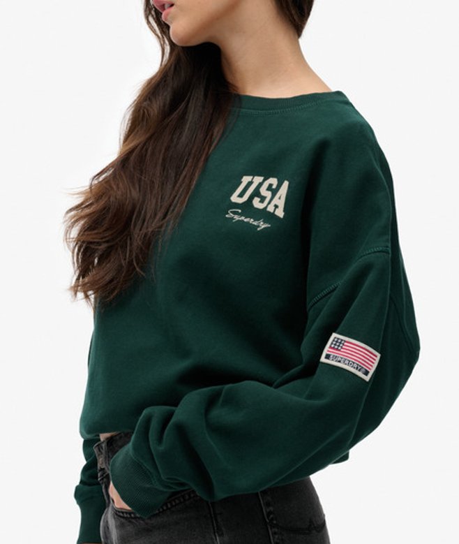 Superdry Damen Athletic Essentials Relaxed Sweatshirt mit Rundhalsausschnitt Green - Größe: 36 von Superdry