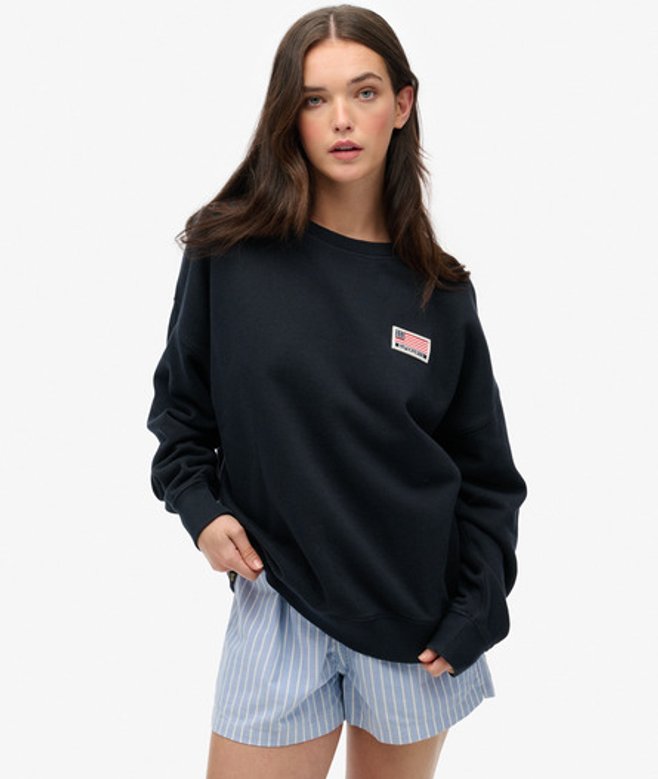 Superdry Damen Athletic Essentials Relaxed Sweatshirt mit Rundhalsausschnitt Navy - Größe: 42 von Superdry