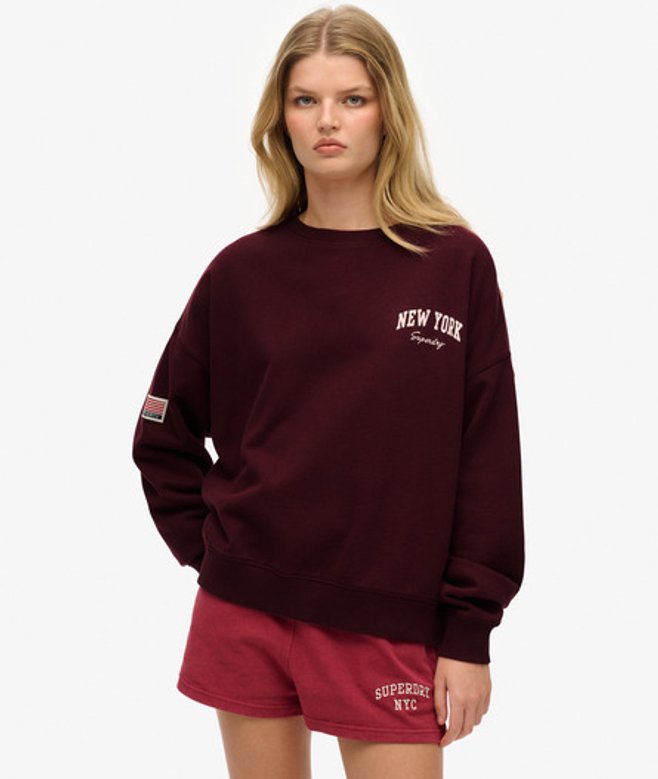 Superdry Damen Athletic Essentials Relaxed Sweatshirt mit Rundhalsausschnitt Red - Größe: 38 von Superdry