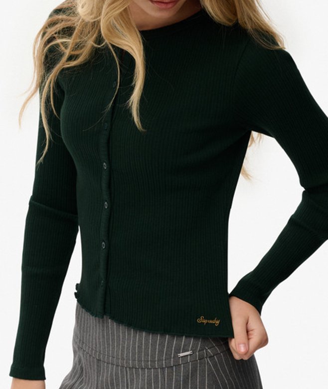 Superdry Damen Athletic Essentials Rippenstrick-cardigan Green - Größe: 40 von Superdry