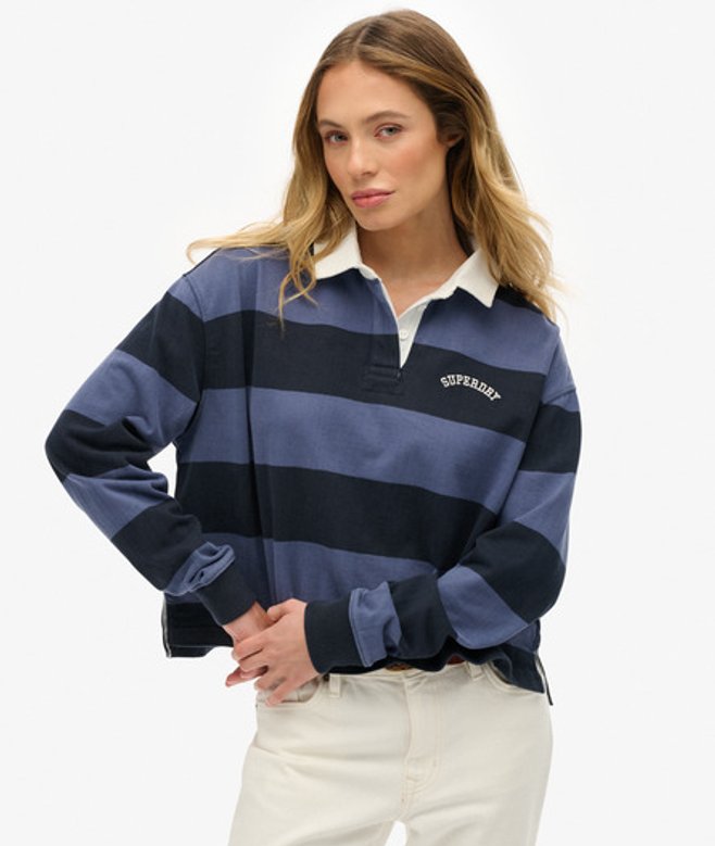 Superdry Damen Athletic Essentials Rugby-oberteil mit Streifen Navy - Größe: 44 von Superdry