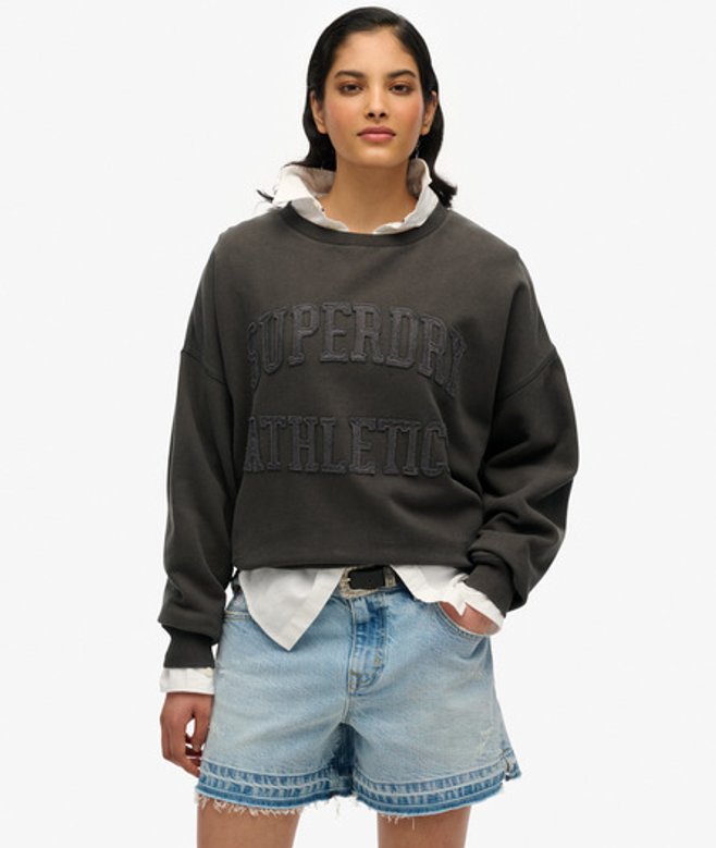 Superdry Damen Athletic Essentials Rundhals-sweatshirt mit Abgestimmten Applikationen Dunkelgrau - Größe: 42 von Superdry