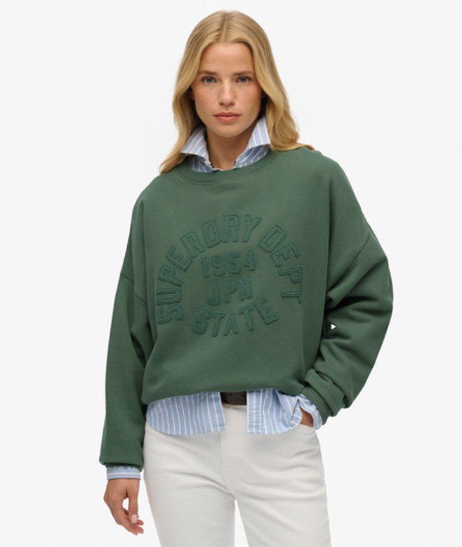 Superdry Damen Athletic Essentials Rundhals-sweatshirt mit Abgestimmten Applikationen Green - Größe: 36 von Superdry