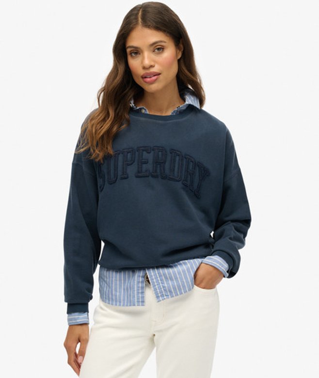 Superdry Damen Athletic Essentials Rundhals-sweatshirt mit Abgestimmten Applikationen Navy - Größe: 44 von Superdry
