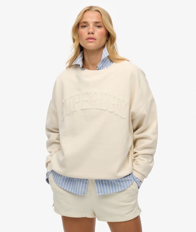 Superdry Damen Athletic Essentials Rundhals-sweatshirt mit Abgestimmten Applikationen White - Größe: 40 von Superdry