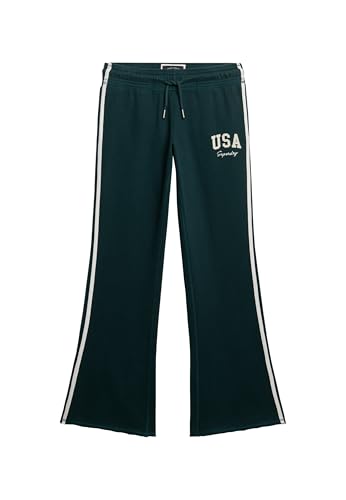 Superdry Damen Athletic Essentials Streifenhose mit Schlag Dunkles Piniengrün 38 von Superdry