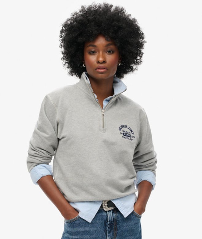 Superdry Damen Athletic Essentials Sweatshirt mit Halblangem Reißverschluss Grau - Größe: 36 von Superdry