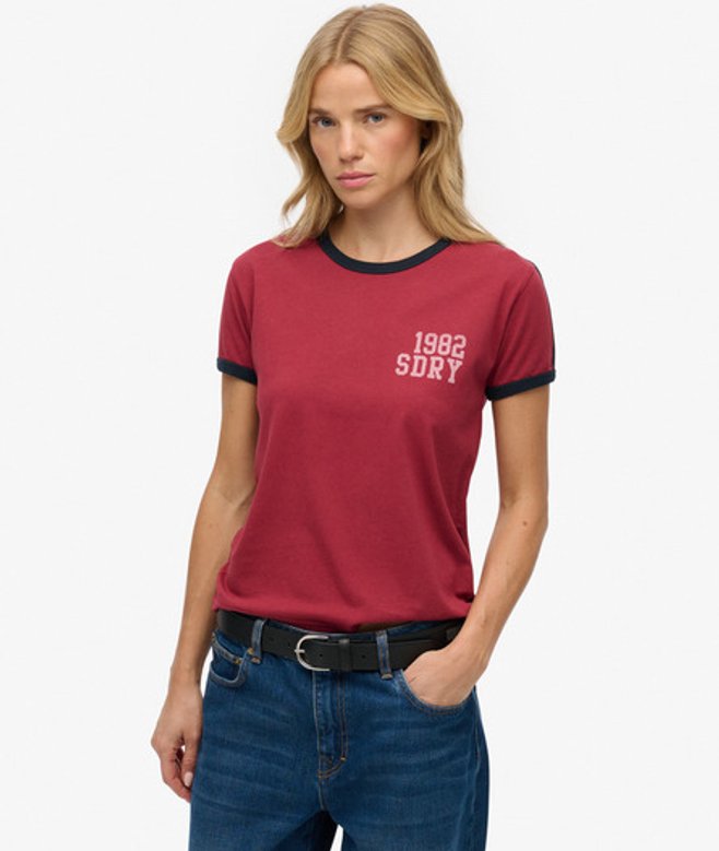 Superdry Damen Athletic Essentials T-shirt mit Seitenstreifen Red - Größe: 42 von Superdry