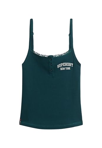 Superdry Damen Athletic Essentials Trägertop mit Stickerei und Knopfleiste Dunkles Piniengrün 36 von Superdry