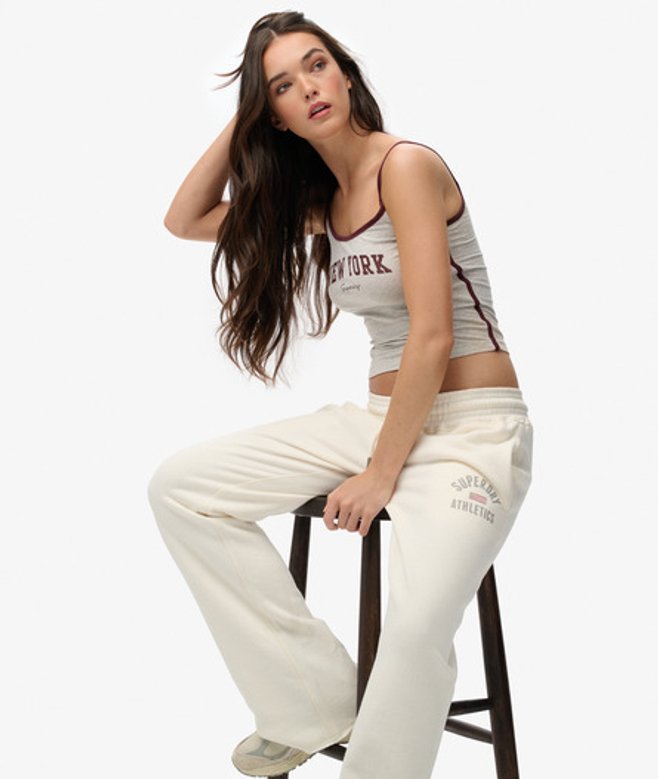 Superdry Damen Athletic Print Ausgestellte Jogginghose White - Größe: 44 von Superdry