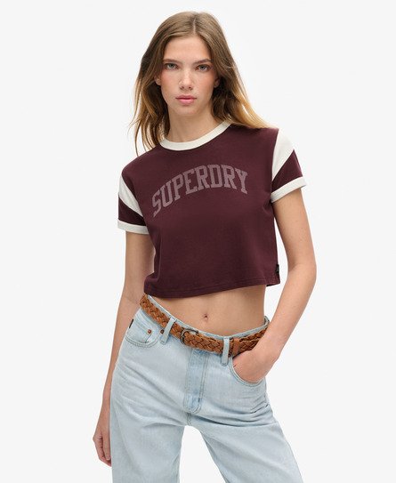 Superdry Damen Athletic Ringer T-Shirt mit Grafik Lila - Größe: 44 von Superdry