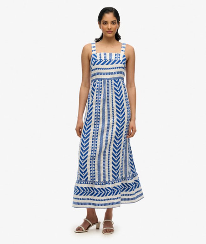 Superdry Damen Auffallendes Gestuftes Maxikleid Blue - Größe: 36 von Superdry