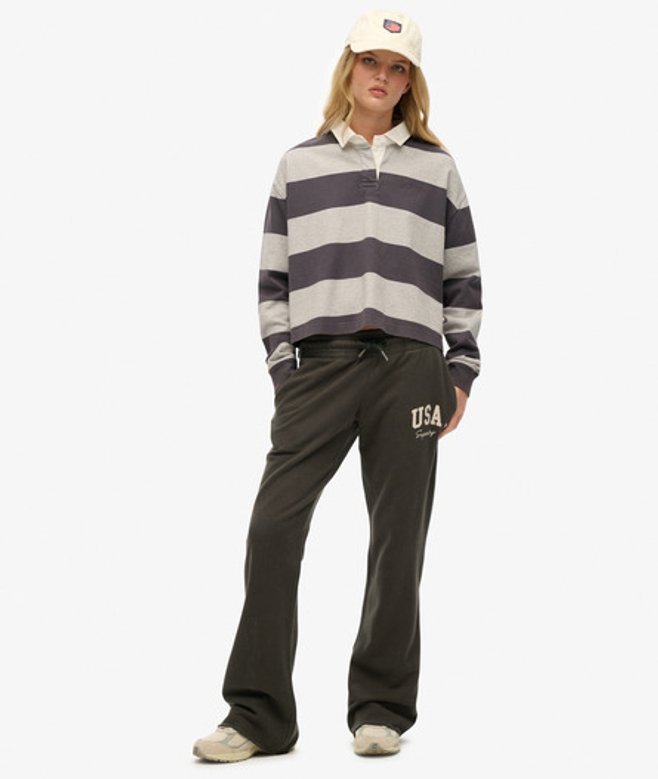 Superdry Damen Athletic Essentials Flare-jogginghose mit Tiefem Bund Dark Grey - Größe: 36 von Superdry