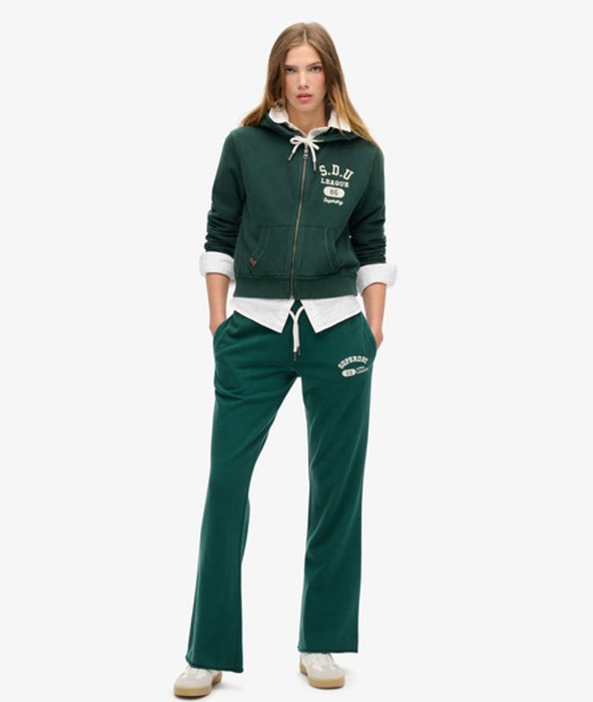 Superdry Damen Grün Ausgestellte, Tief Angesetzte Athletic Essentials Jogginghosen Gesticktes Logo, Größe: 42 von Superdry
