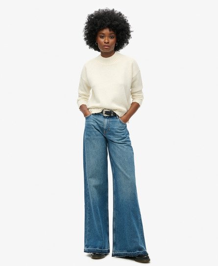 Superdry Damen Ausgestellte Jeans mit Unversäubertem Saum und Weitem Bein Blau - Größe: 24/30 von Superdry