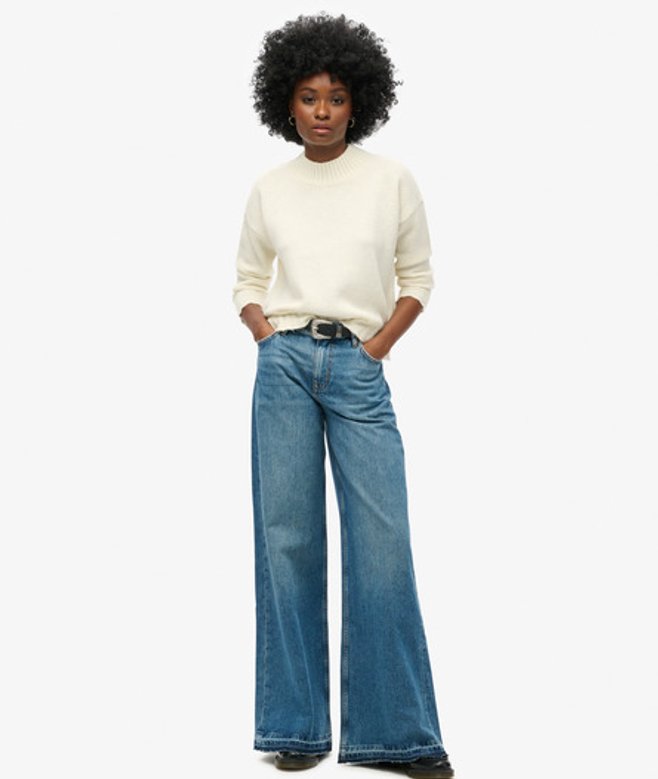 Superdry Damen Ausgestellte Jeans mit Unversäubertem Saum und Weitem Bein Blau - Größe: 26/30 von Superdry