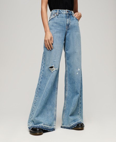 Superdry Women's Ausgestellte Jeans mit Unversäubertem Saum und Weitem Bein Blau - Größe: 30/30 von Superdry