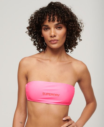 Superdry Damen Bandeau-Bikinioberteil mit Logo Pink - Größe: 40 von Superdry