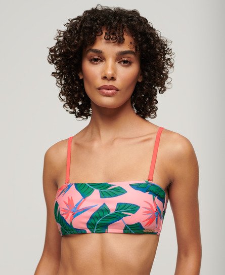 Superdry Damen Bandeau-Bikinioberteil mit Tropischem Print Pink - Größe: 36 von Superdry