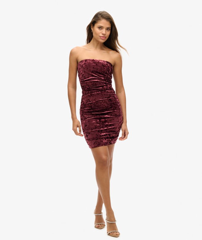 Superdry Damen Bandeau-minikleid aus Samt Pink - Größe: 40 von Superdry