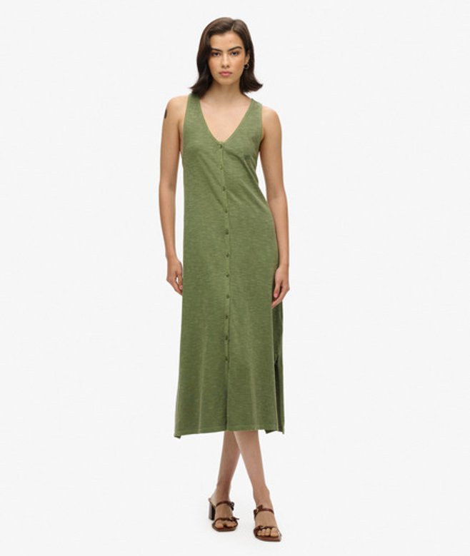 Superdry Damen Beach Jersey Midi-kleid Kaki - Größe: 34 von Superdry