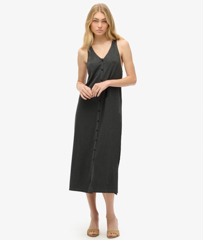 Superdry Damen Beach Jersey Midi-kleid Schwarz - Größe: 34 von Superdry