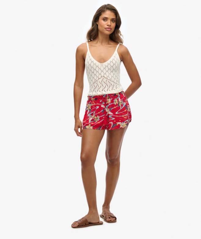 Superdry Damen Beach Shorts mit Print im Vintage-look Rot - Größe: 44 von Superdry