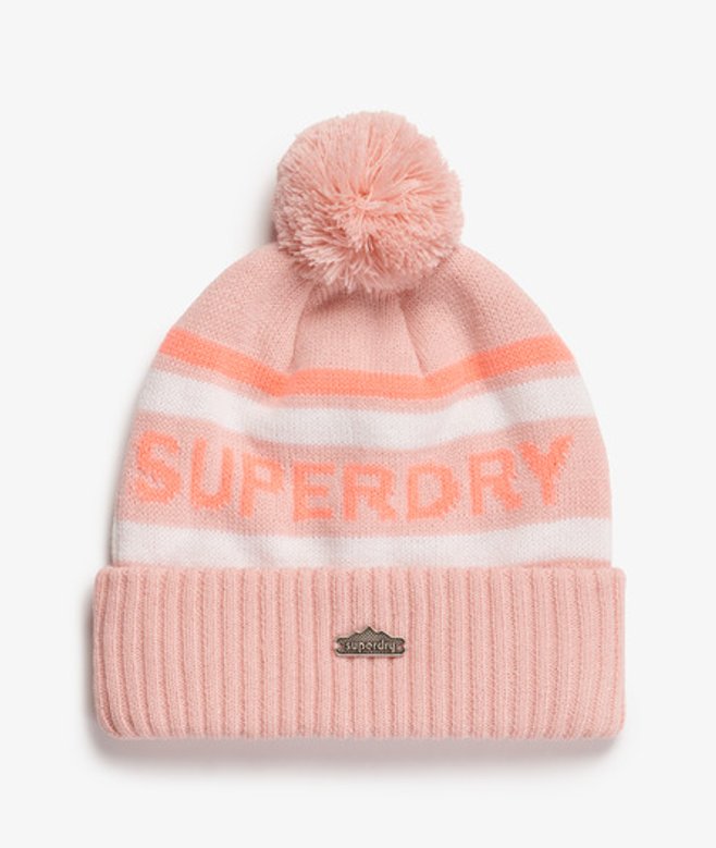 Superdry Damen Beaniemütze aus Strickgewebe mit Superdry Logo Pink - Größe: 1Größe von Superdry
