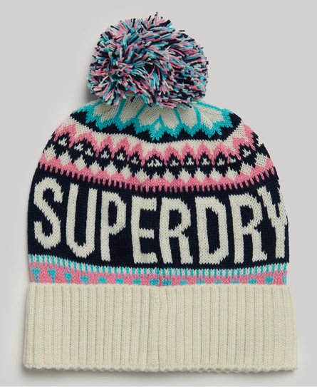 Superdry Damen Creme, Blau und Rosa Beaniemütze mit Fairisle-Muster Gemustert, Größe: Einheitsgröße von Superdry