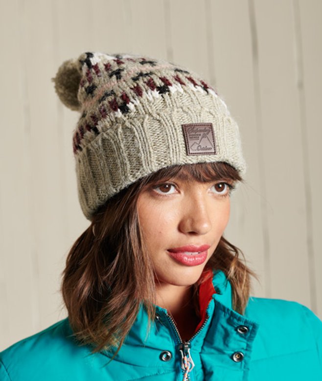 Superdry Damen Beaniemütze mit Intarsienmuster Beige - Größe: One Größe von Superdry