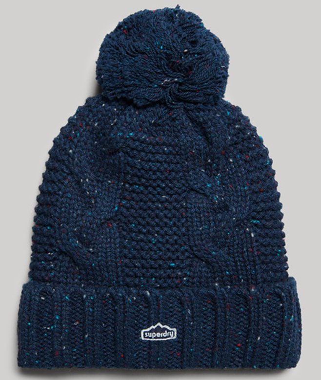 Superdry Damen Beaniemütze mit Zopfmuster Blau - Größe: One Größe von Superdry