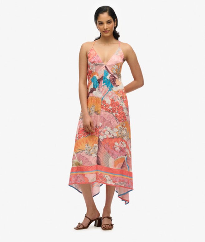 Superdry Damen Bedrucktes Jacquard-kleid mit Zipfelsaum Pink - Größe: 44 von Superdry