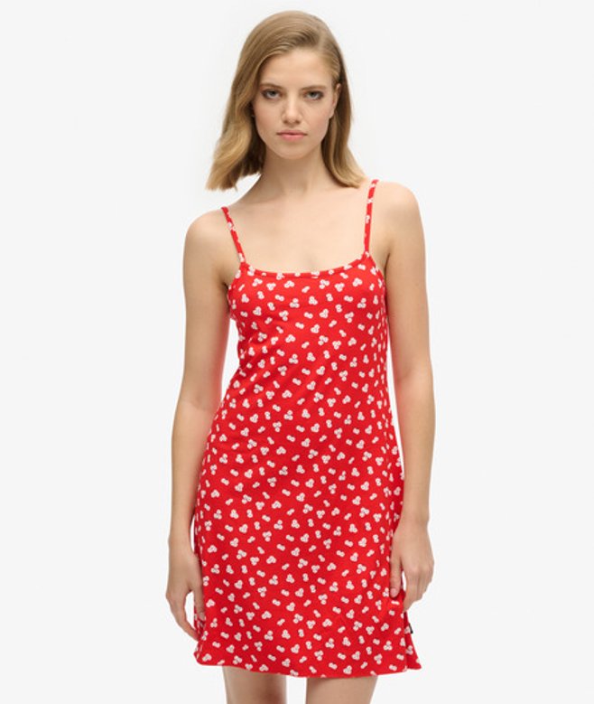 Superdry Damen Bedrucktes Mini-trägerkleid aus Jersey Rot - Größe: 44 von Superdry