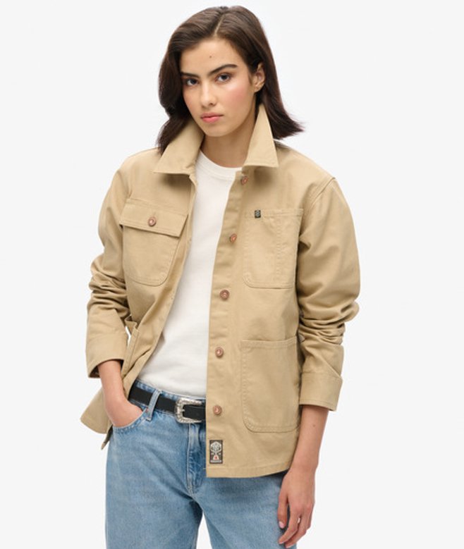 Superdry Damen Grün Bestickte Chore-Jacke, Größe: 42 von Superdry