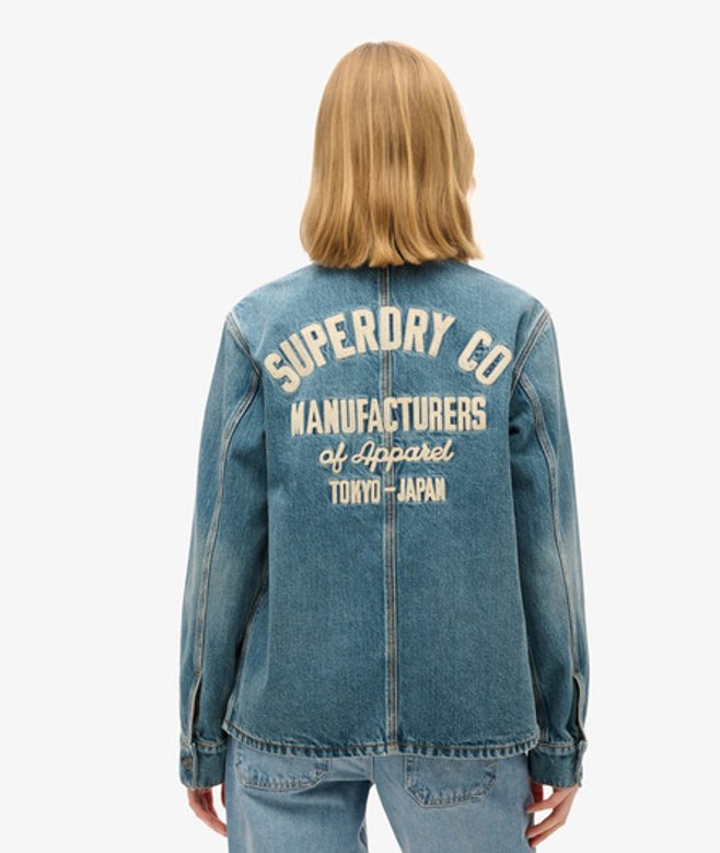 Superdry Damen Bestickte Chore Jeansjacke Dunkelblau - Größe: 40 von Superdry