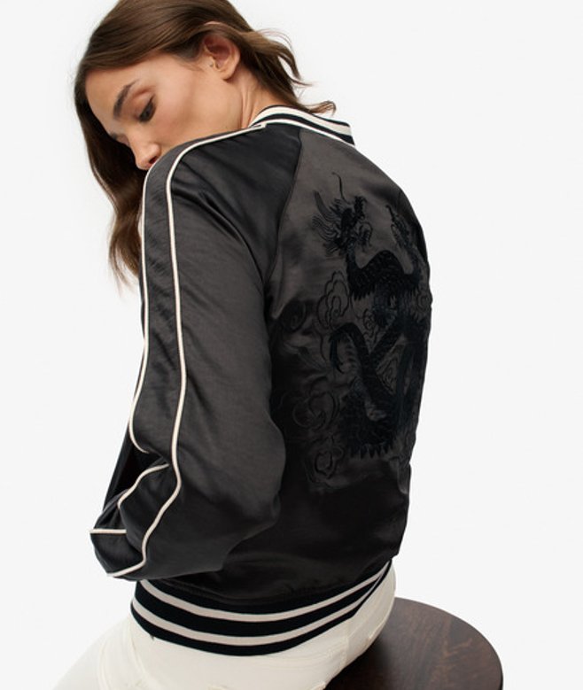 Superdry Damen Bestickte Suikajan Bomberjacke Black - Größe: 36 von Superdry