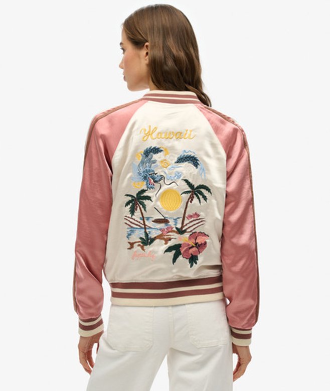 Superdry Damen Bestickte Suikajan Bomberjacke Cream - Größe: 34 von Superdry