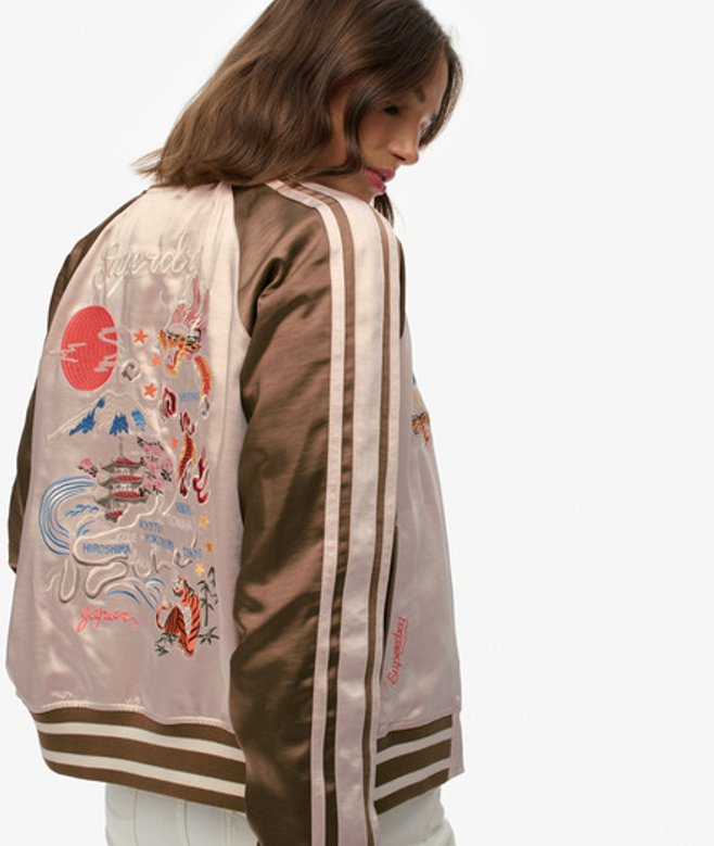 Superdry Damen Bestickte Suikajan Bomberjacke Cream - Größe: 44 von Superdry